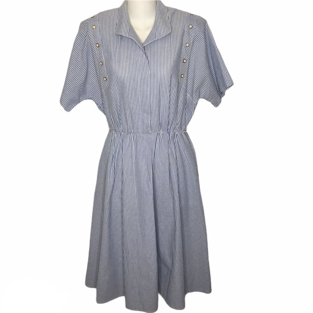 Petites by Willi blue white striped vintage dress